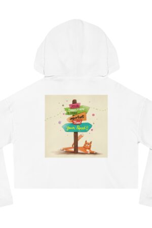Whimsical Cat-Themed Women’s Cropped Hooded Sweatshirt