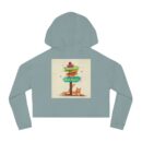 Whimsical Cat-Themed Women’s Cropped Hooded Sweatshirt